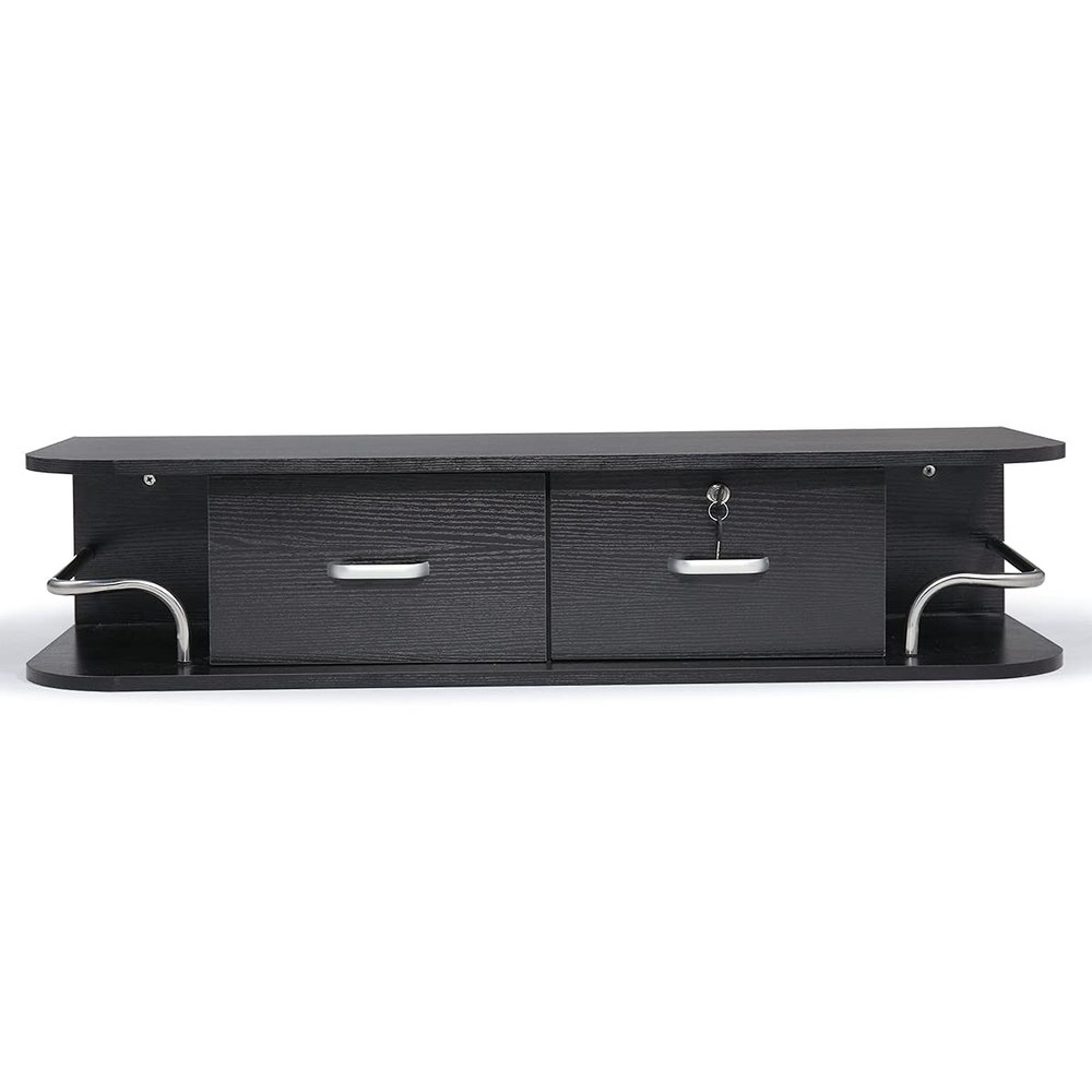 Modern Wall Mounted Styling Station, Hair Salon Locking Cabinet with Storage Drawers, Equipment for Barber Beauty Spa Salon Shops, Black