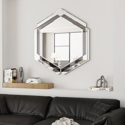 28 x 31.5 inches Wall Mounted Silver Decorative Round Wall Mirror for Home, Living Room, Bedroom, Entryway