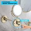 8 Inch LED Wall Mount Two Sided Magnifying Makeup Vanity Mirror 12 Inch Extension Gold 1X,3X Magnification Plug 360 Degree Rotation Waterproof Button Shaving Mirror view 4