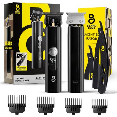 The Beard Club Professional T-Blade Beard Trimmer for Men with Straight Razor - Barber Electric Shaver & Hair Clippers for Men Zero Gapped Cordless Hair Trimmer & Edger, Line Up Grooming Kit