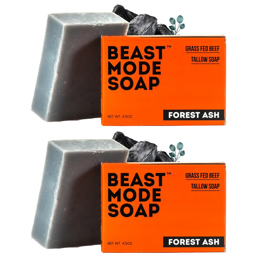 Beast Mode Soap for Men, Forest Ash, 2-Bar Pack  Activated Charcoal & Crisp Eucalyptus Bar Soap, Grass-Fed Tallow, Handcrafted, Non-Toxic