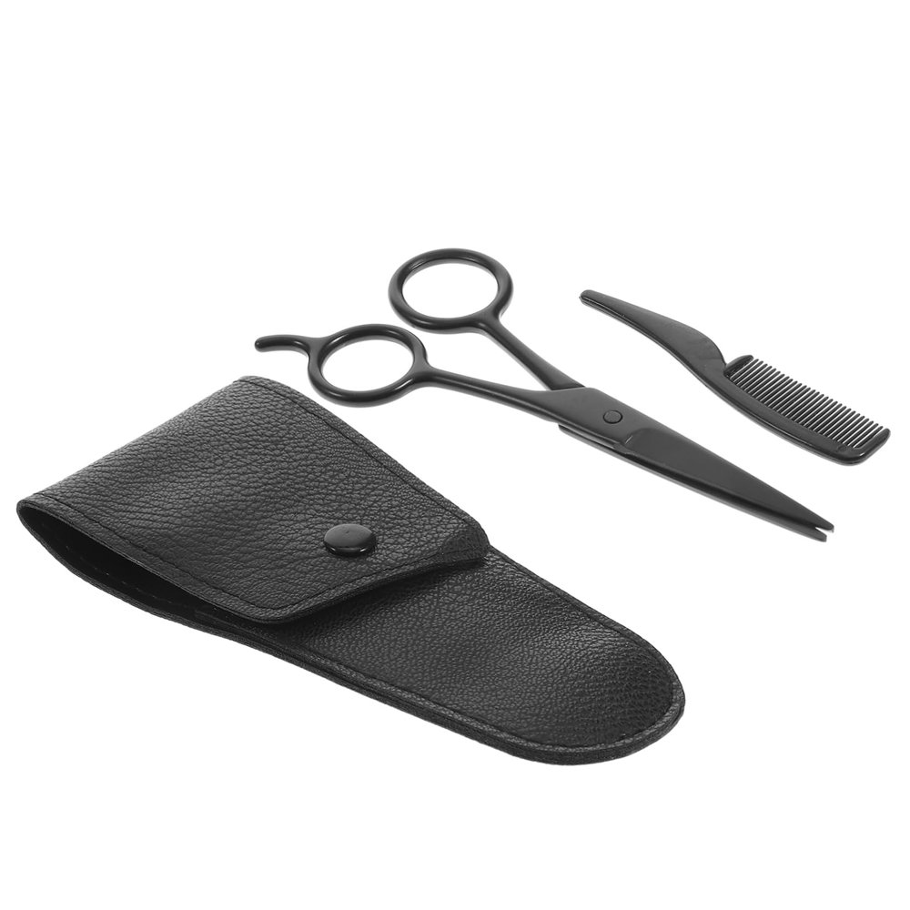 PartyKindom 3pcs Stainless Steel Beard Comb Nose Hair Clipper Set Grooming Scissors Mustache Trimmer Trimmers for Barbers Mens Grooming Kit
