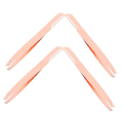 Happyyami 4pcs Stainless Steel Eyebrow Tweezers Brow Shaping Tweezers Comb for Women Lash for Eyelash Extensions Hair Removal