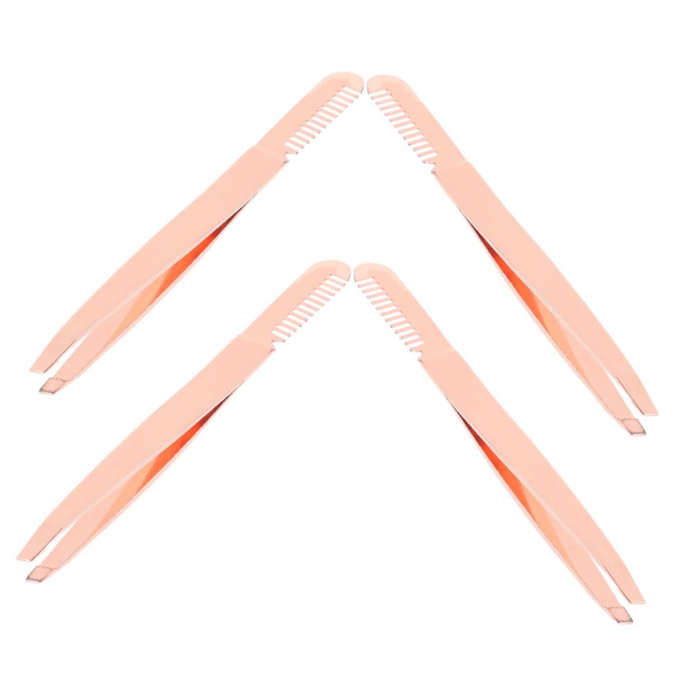 Happyyami 4pcs Stainless Steel Eyebrow Tweezers Brow Shaping Tweezers Comb for Women Lash for Eyelash Extensions Hair Removal