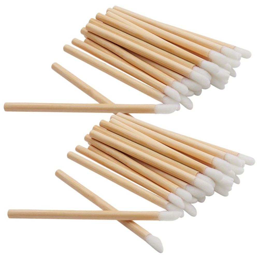 WOONEKY Wooden Handle Lipstick Applicators 100pcs Lip Gloss Wand Makeup Lip Brush Set