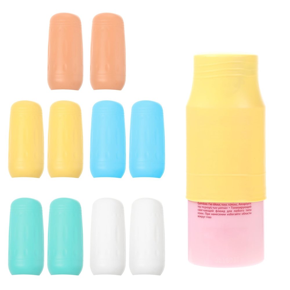 10 Pack Silicone Bottle Covers for Travel, Stretchable Silicone Bottle Covers Travel Toiletries Bottles Cover Leak Proof Elastic Toiletry Skins Sleeves Cruise Beach Vacation Essentials for Men Women