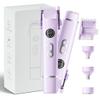 4 in 1 Bikini Trimmer for Women, Upgrade Dual Head Electric Painless Razor, IPX7 Waterproof Wet & Dry Use Electric Razor with Led Light and Display for Nose, Eyebrow, Bikini, Body (Purple) view 1