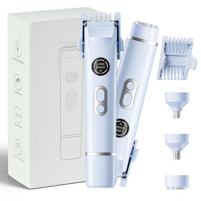 4 in 1 Bikini Trimmer for Women, Upgrade Dual Head Electric Painless Razor, IPX7 Waterproof Wet & Dry Use Electric Razor with Led Light and Display for Nose, Eyebrow, Bikini, Body (Blue)