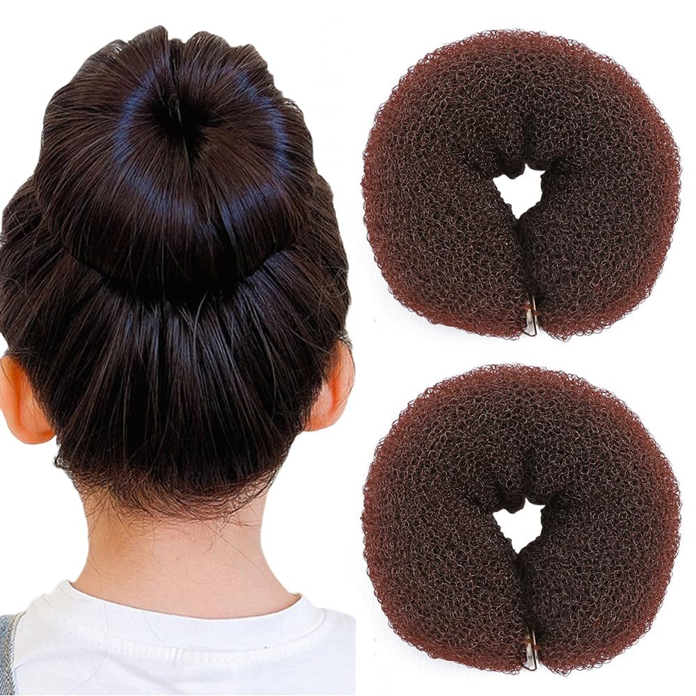 2PCS (20cm/8 Inch) Khaki Hair Donuts Bun Maker Soft Foam Ring Styling Tool for Updos Chignons