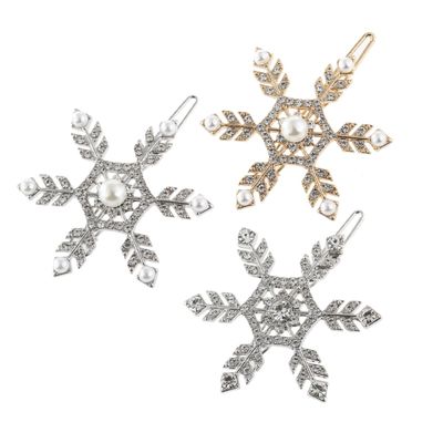 3Pcs Rhinestone Snowflake Hair Clips Pearl Barrettes for Women Holiday Parties