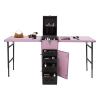 Cbhfmljd Nail Table Desk, Foldable Rolling Nail Case Manicure Table 2 Desktop Cosmetic Case Makeup Train Case Nail Table for Nail Tech Cosmetic Trolley Travel Storage Organizer with Wheels (Pink) view 1