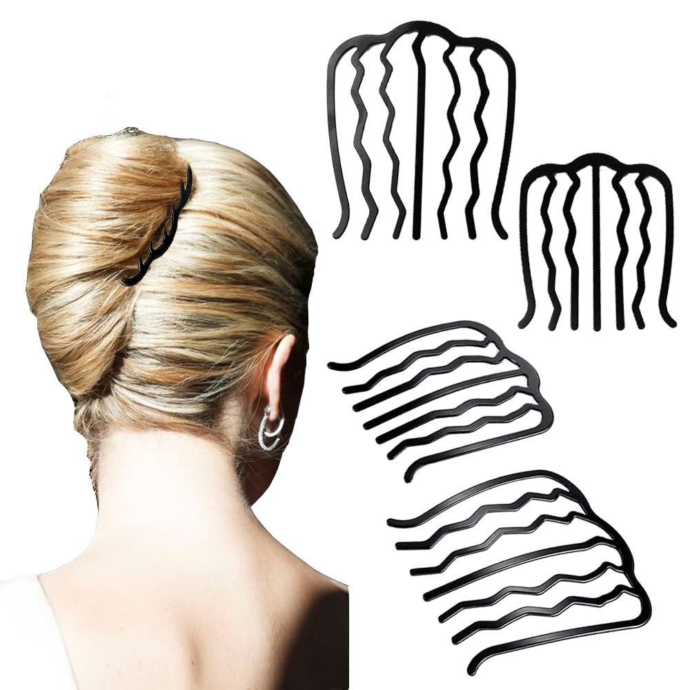 4 Pcs Hair Fork Clip Metal Hair Side Combs for Women, Bun Updo Hair Sticks French Twist Tool