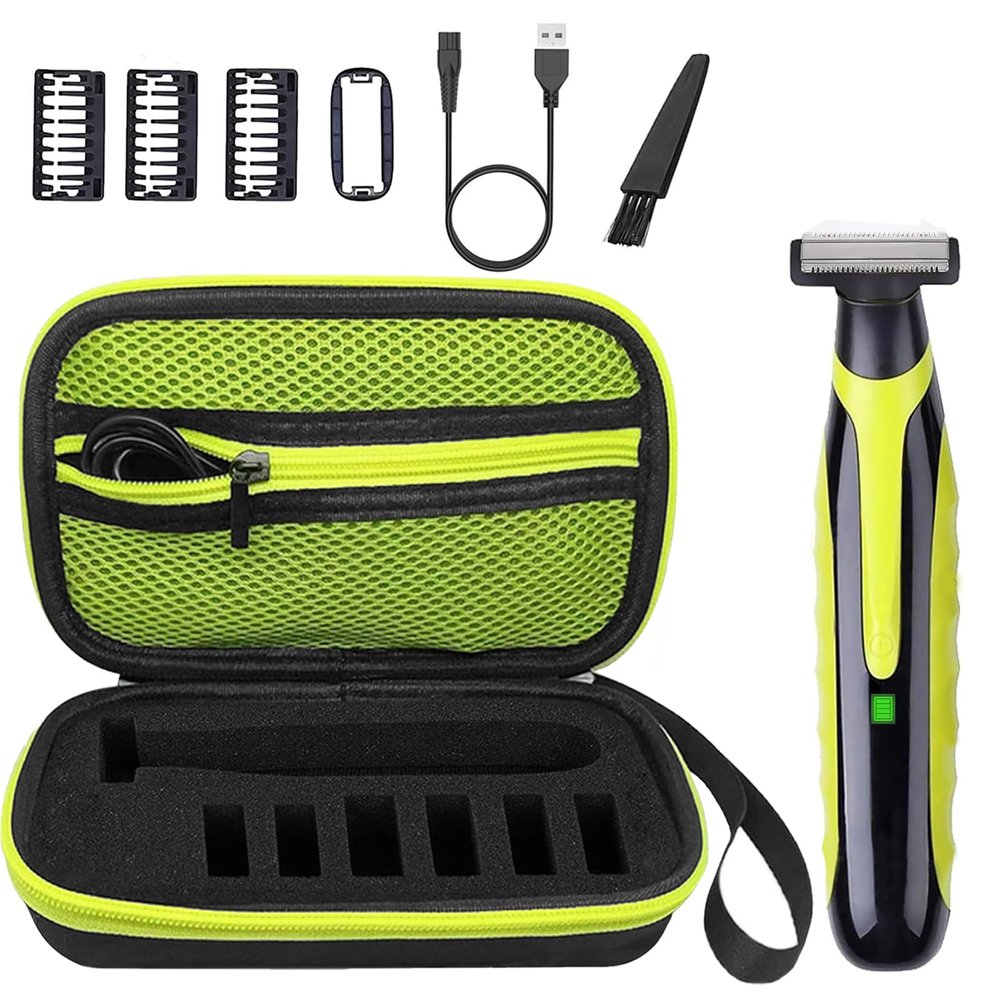 LinMei Mens Electric Shaver Full Body Wet & Dry Shaver, USB-C Fast Charging, IPX5 Waterproof, Cordless Razor for Face, Head, Body Includes Beard Trimmer Attachment (Trimmer+Green Travel Box)