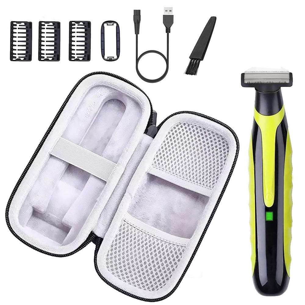 LinMei Mens Electric Shaver Full Body Wet & Dry Shaver, USB-C Fast Charging, IPX5 Waterproof, Cordless Razor for Face, Head, Body Includes Beard Trimmer Attachment (Trimmer+Black-White Travel Box)