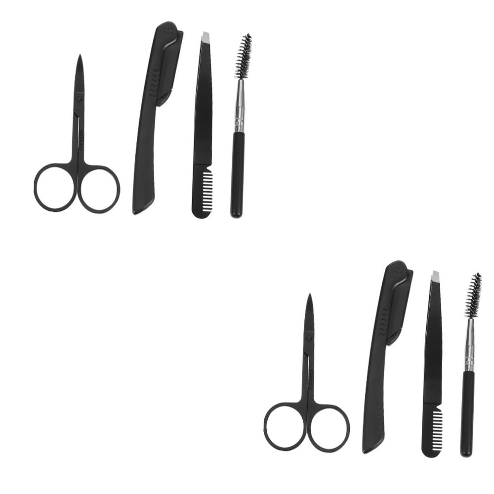 WRITWAA 2sets Eyebrow Grooming Tools Kit Stainless Steel Eyebrow Scissors Tweezers Brush for Precise Trimming and Shaping Skin Friendly Design