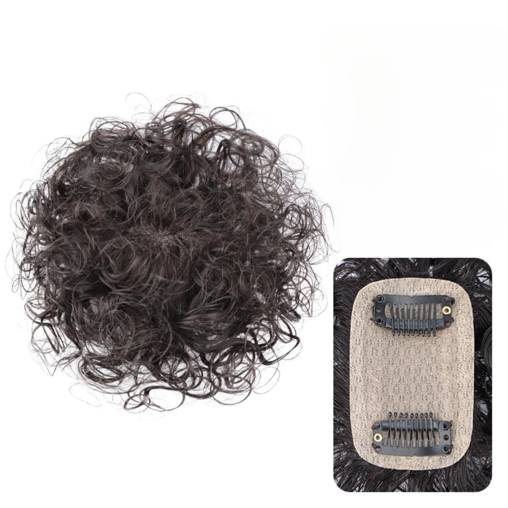23.1inch Base 7.8inch Length Light and Thin Short Curly Human Hair Wiglet Hairpiece For Women Thin Hair (Natural black,hair whirl 20cm)