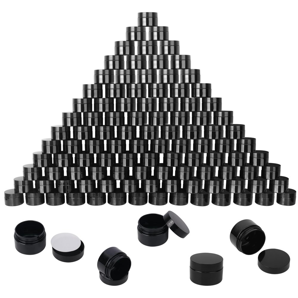 110 Packs 2 OZ Black Plastic Jars with black Lids, Body Butter Containers, Cosmetic Containers jars for Kitchen Ingredients, beads, sequins, Lotion, Cream, DIY Crafts and More by KUKLIPJIM