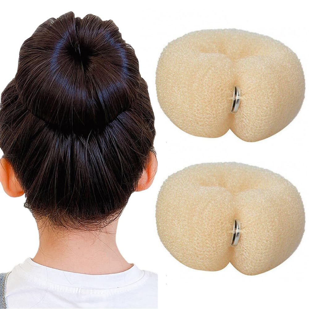 2PCS (20cm/8 Inch) Beige Hair Donuts Bun Maker Soft Foam Ring Styling Tool for Updos Chignons