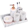 DUYHBAWRS White Marble Bathroom Mouthwash Cup Toothbrush Holder Lotion Bottle Dish Ceramic 5pcs Home Hotel Washing Set view 1