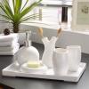 DUYHBAWRS Wash Five Piece Set Ceramic Soap Rack Toothbrush Holder Mouth Cup Liquid Soap Bottle Container Bathroom Accessories Set view 3