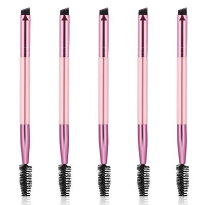 5PCS Pink Dual Angled Brow Brushes, Angled Dual-Ended Brushes for Eyebrows, Shaping & Filling Eyebrow Brush for Powders Waxes Gels