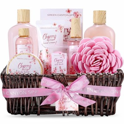 Spa Gift Baskets for Women, 10 Pcs Cherry Blossom Bath Sets, Luxury Birthday Day Body Care Gift Sets for Her