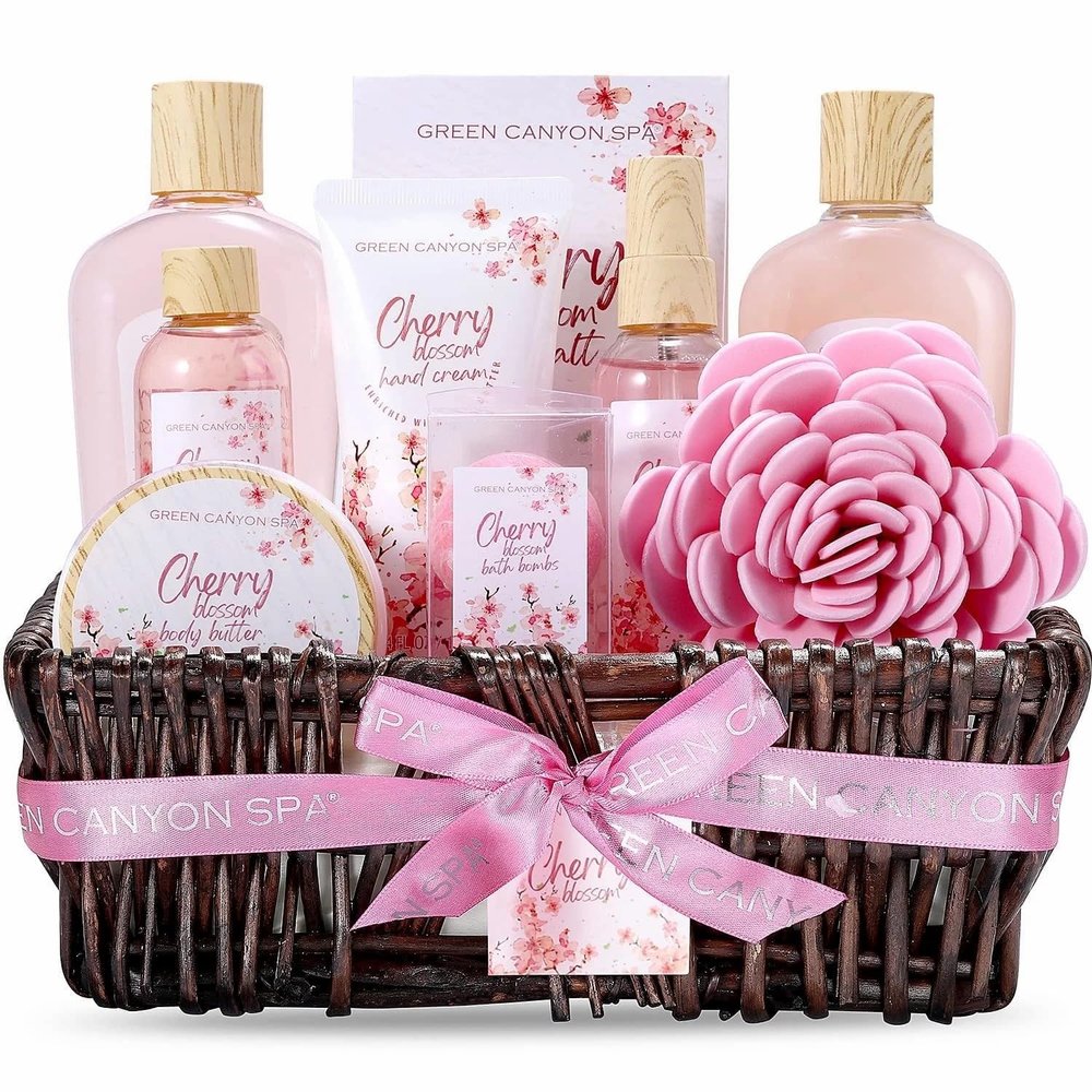 Spa Gift Baskets for Women, 10 Pcs Cherry Blossom Bath Sets, Luxury Birthday Day Body Care Gift Sets for Her