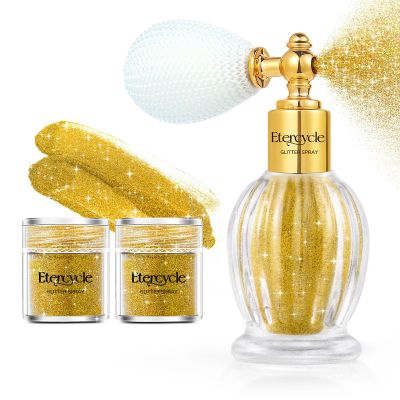 Etercycle Hair Glitter Spray, Gold Body Glitter Extra Fine Face Shimmer Powder, Long-Lasting and Quick-Drying Body Shimmer Sparkly Glitter Gifts for Clothing Stage Festival Rave Prom