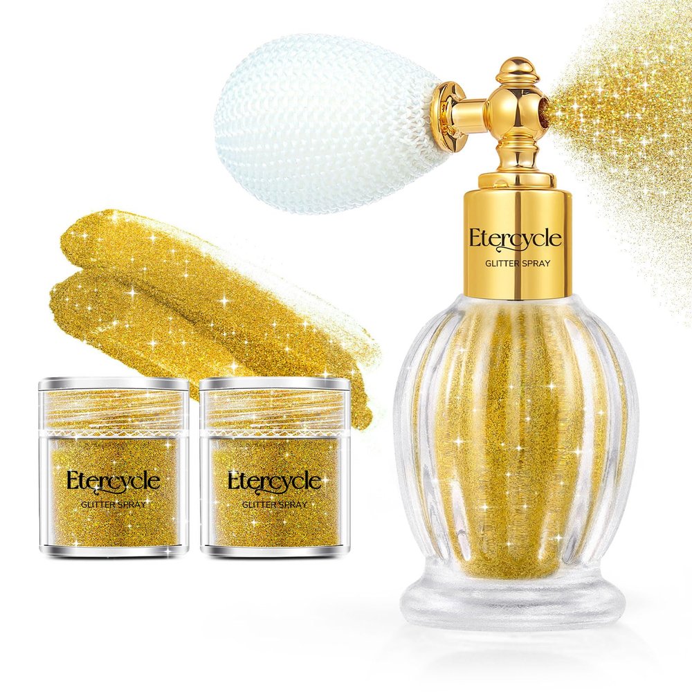 Etercycle Hair Glitter Spray, Gold Body Glitter Extra Fine Face Shimmer Powder, Long-Lasting and Quick-Drying Body Shimmer Sparkly Glitter Gifts for Clothing Stage Festival Rave Prom