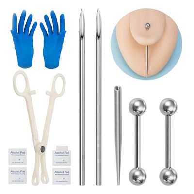 Tongue Nipple Piercing KitSterile Body Piercing Tool Set With Piercing Needles Clamp Forceps Nipple Ring Piercing Gun Body Jewelry Kit