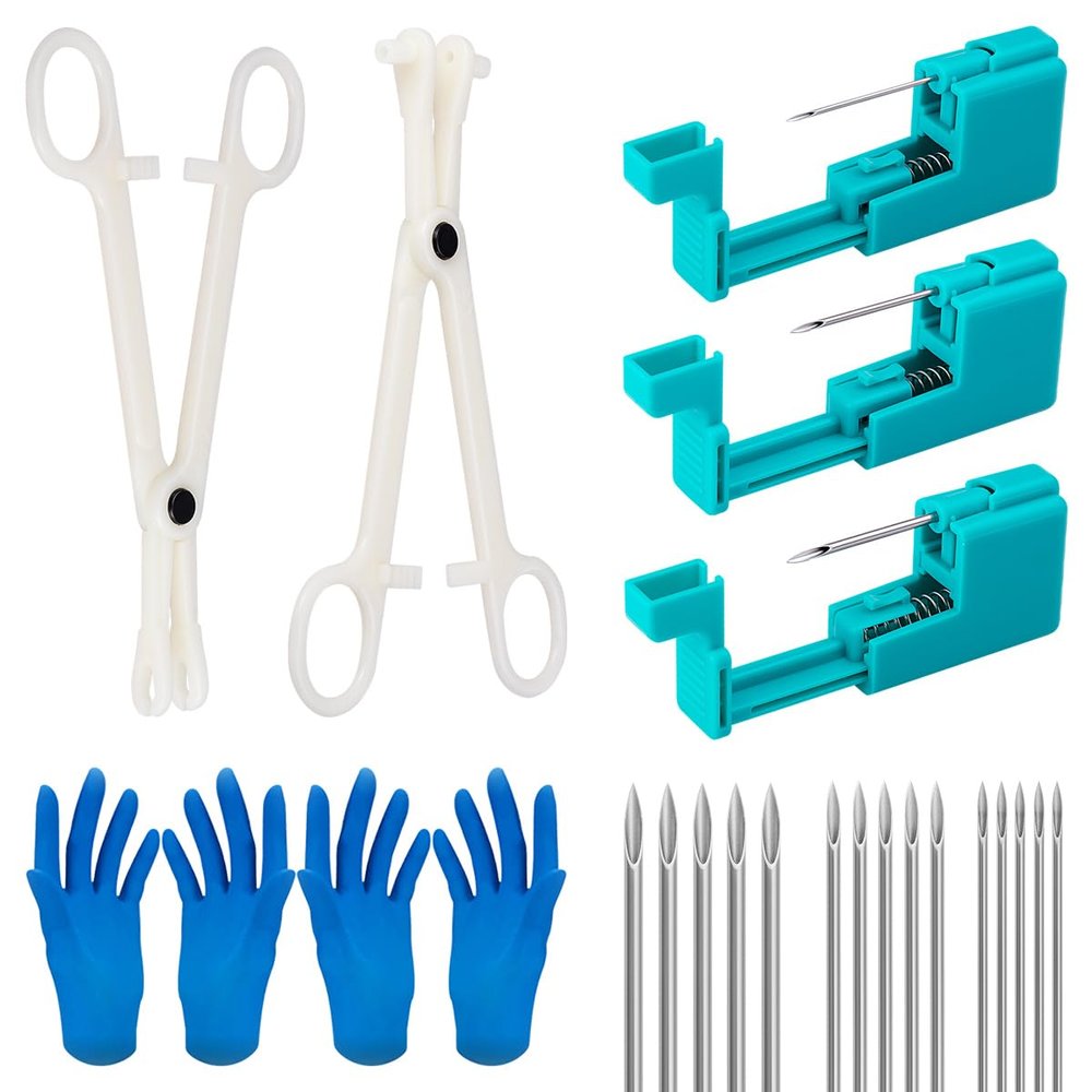 24pcs Sterile Body Piercing Tool Set With Piercing Needles Clamp Forceps 14G 16G 20G Piercing Gun Body Piercing Kit