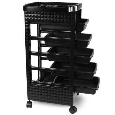 Beauty Salon Trolley, Salon Plastic Rolling Cart for Stylist with 5 Removable Drawers and Dryer Holder, Rolling Hairdressing Cart with 4 Wheels for Beauty SPA Barbershop Hairdresser