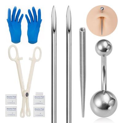Belly Piercing KitSterile Body Piercing Tool Set With Piercing Needles Clamp Forceps 10mm Belly Button Navel Ring Piercing Body Jewelry Kit