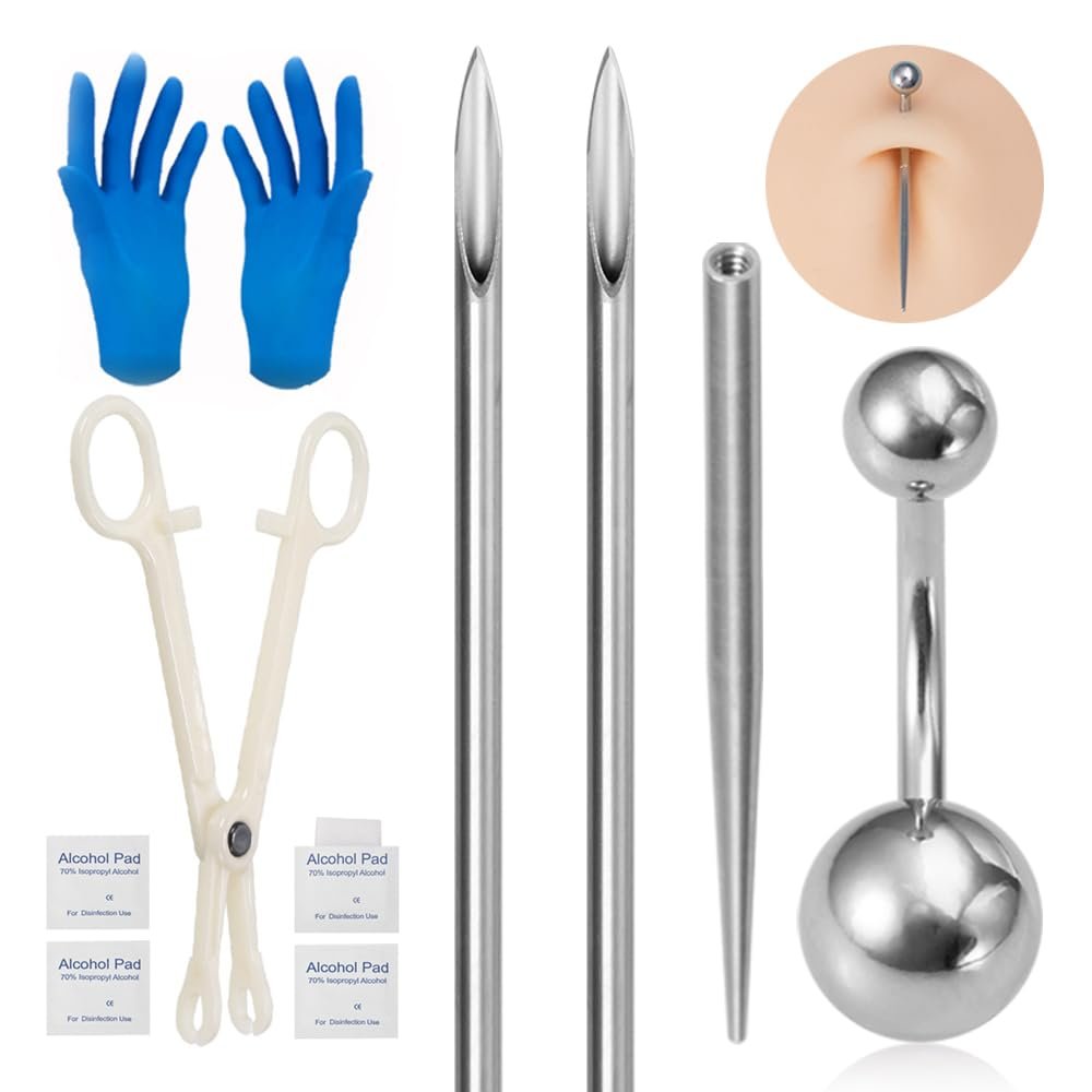 Belly Piercing KitSterile Body Piercing Tool Set With Piercing Needles Clamp Forceps 10mm Belly Button Navel Ring Piercing Body Jewelry Kit