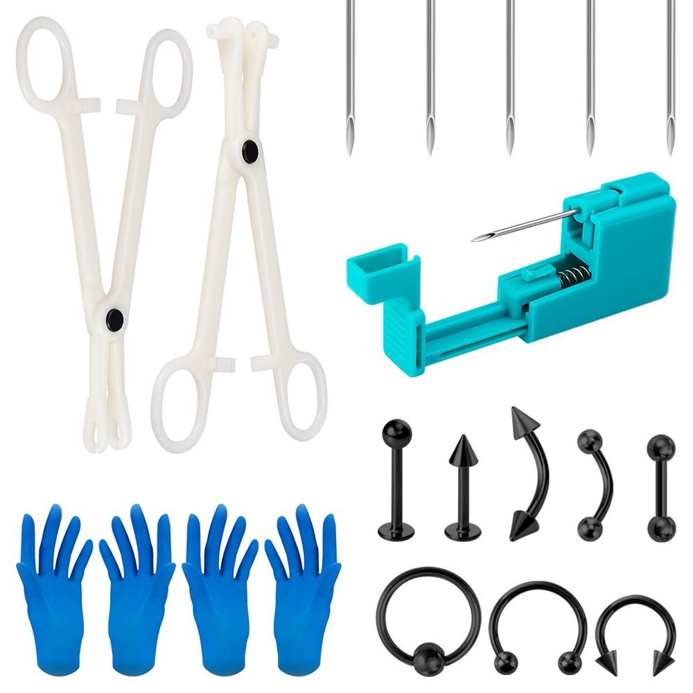 16G Body Piercing KitLip/Ear/Nose/Eyebrow Piercing Gun Kits Safe Body Piercing Needle Tools for Women Men