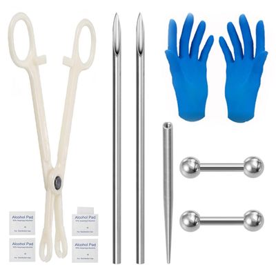 Cartilage Helix KitSterile Body Piercing Tool Set With Piercing Needles Clamp Forceps Tragus Cartilage Helix Stud Ring Piercing Body Jewelry Kit