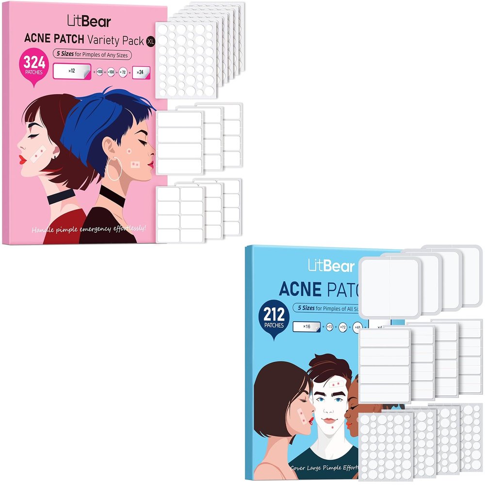 LitBear Large Pimple Patches- 536 Counts 6 Sizes, 56 Counts Big Acne Patches, XL Hydrocolloid Bandages for Full Face, Forehead, Chin, Nose, Body, Back, Neck & Chest, Stirp
