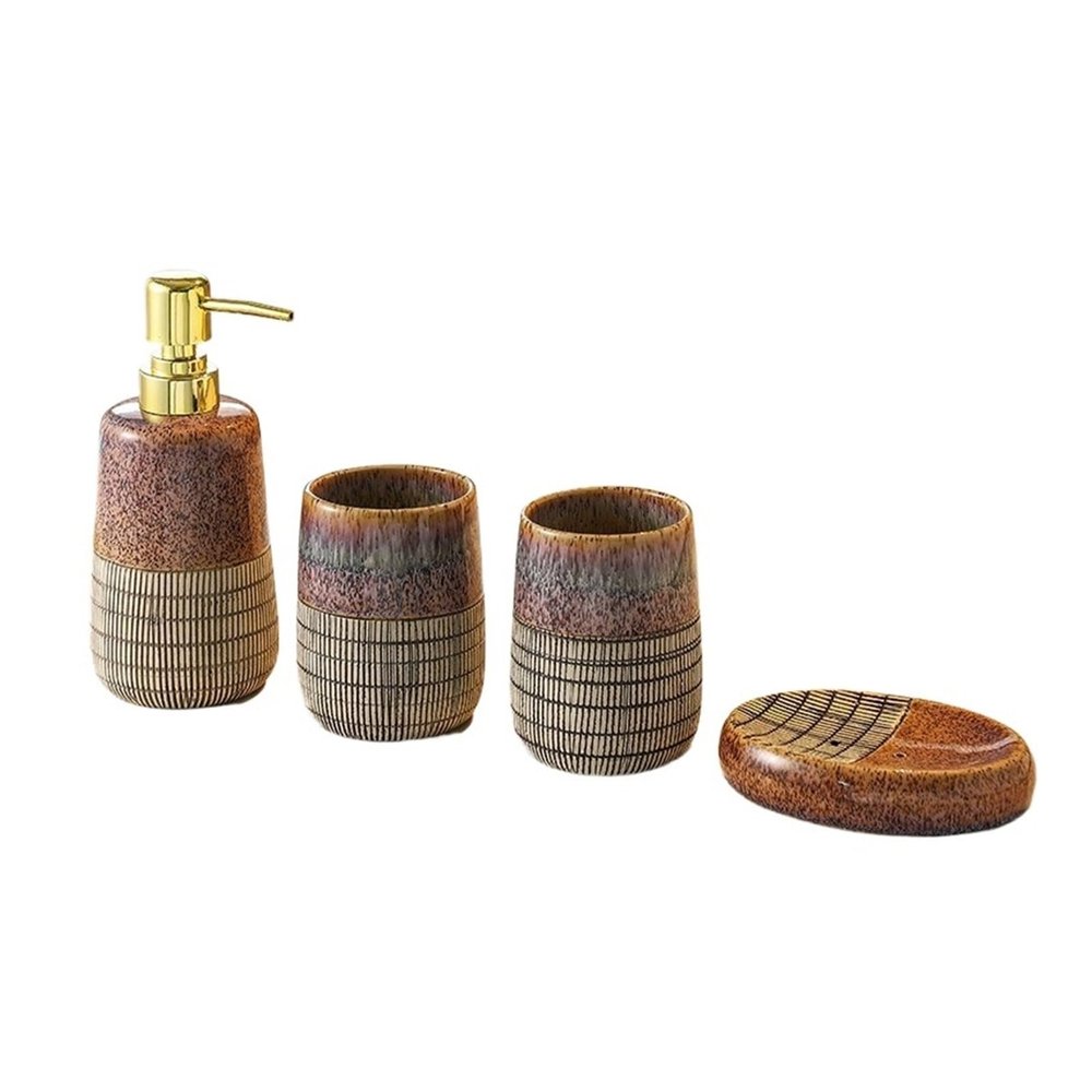 DUYHBAWRS Bathroom Toiletries Household Bathroom Vintage Ceramic Kiln Gargle Cup Lotion Bottle
