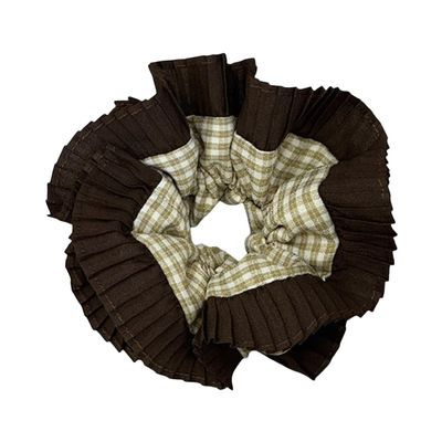 XAGMODSHN Double Layer Lace Trim Hair Scrunchies for Adult Teens Oversized Scrunchy Ponytail Holder Plaids Hairband All Matching