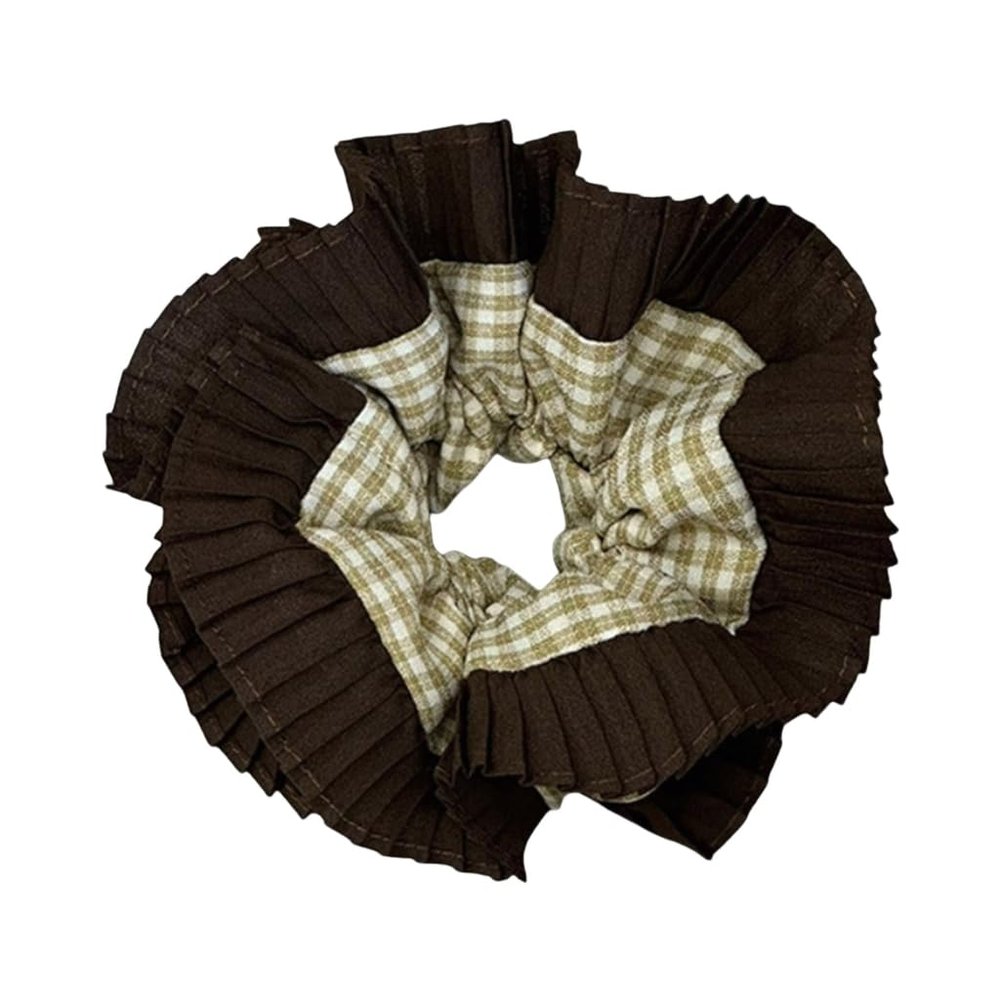 XAGMODSHN Double Layer Lace Trim Hair Scrunchies for Adult Teens Oversized Scrunchy Ponytail Holder Plaids Hairband All Matching