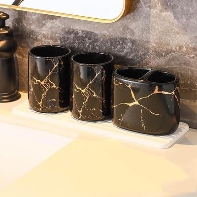 DUYHBAWRS Partition Toothbrush Holder for Household Bathroom Marbled Ceramic Cosmetic Toothbrush Cup(E)
