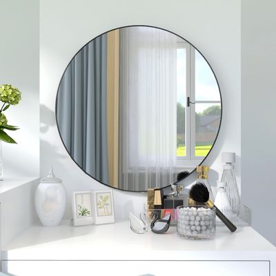24" Large Round Black Circular Mirror EP552