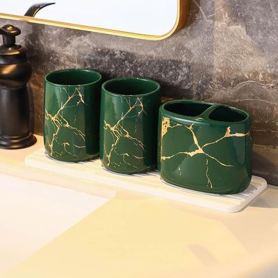 DUYHBAWRS Partition Toothbrush Holder for Household Bathroom Marbled Ceramic Cosmetic Toothbrush Cup(Black)