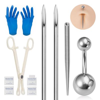 Belly Piercing KitSterile Body Piercing Tool Set With Piercing Needles Clamp Forceps 8mm Belly Button Navel Ring Piercing Body Jewelry Kit