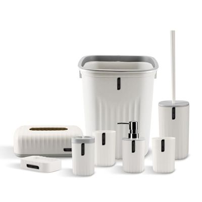 DUYHBAWRS Hotel Home Bathroom Wash Pattern Eight-Piece Solid Color Bathroom Supplies Set(E)