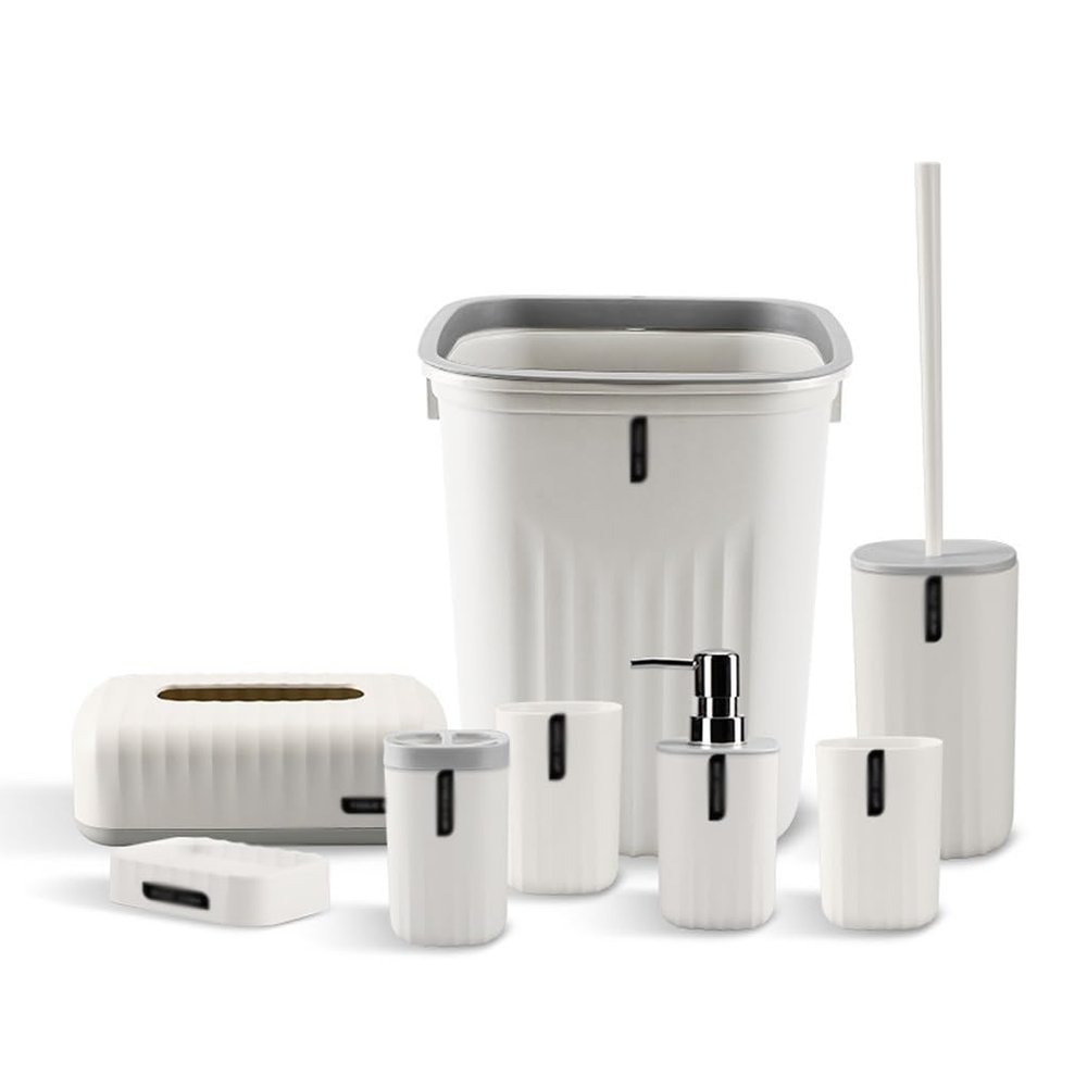 DUYHBAWRS Hotel Home Bathroom Wash Pattern Eight-Piece Solid Color Bathroom Supplies Set(E)