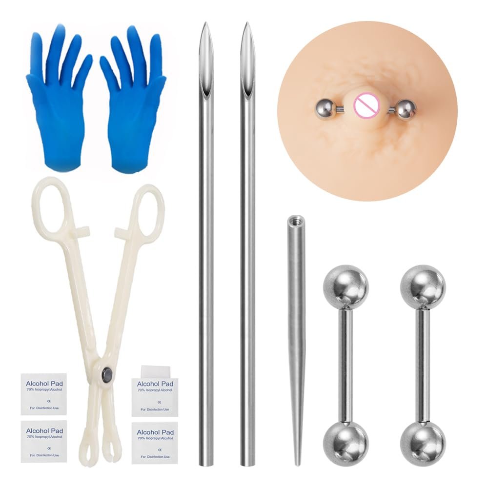 Nipple Piercing KitSterile Body Piercing Tool Set With Piercing Needles Clamp Forceps Nipple Ring Piercing Body Jewelry Kit