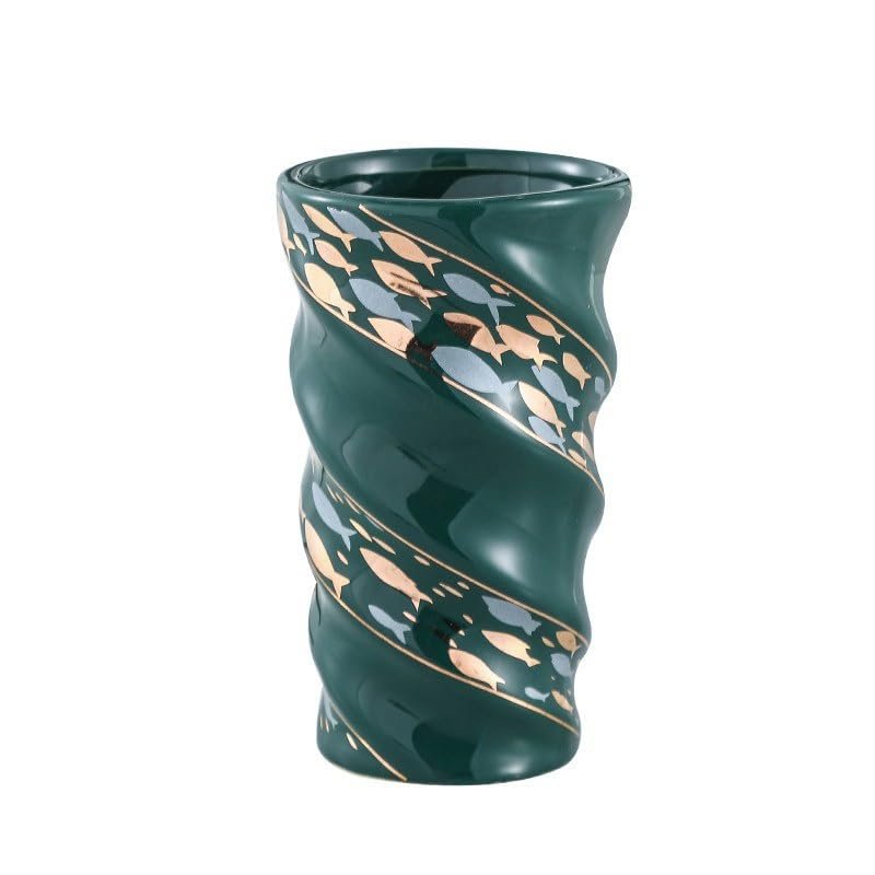 DUYHBAWRS Handlesless Couples Home Bathroom Gold-Painted Bath Cup Ceramic Spiral Mouthwash Cup(D)