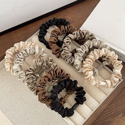 10pcs Women Classic Hair Ties,Small Silk Satin Sruchies for Women Girls,Elastic Hair Bands for Ponytail HolderNeutral Colors Collection, Black Brown Coffee