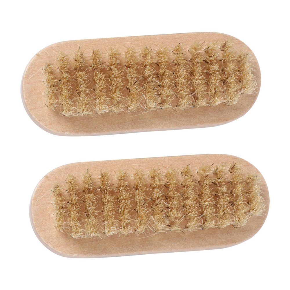 LIFKOME 2pcs Natural Boar Bristle Nail Brush Eco-friendly Wooden Handle for Nail Techs Pedicure